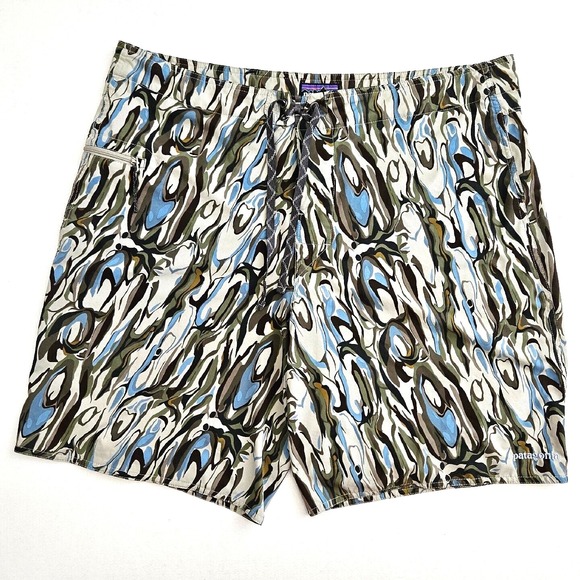 Patagonia Other - Patagonia Men's 38 Blue Green Wavefarer Boardshorts Fitz Roy Trunks Camo Shorts